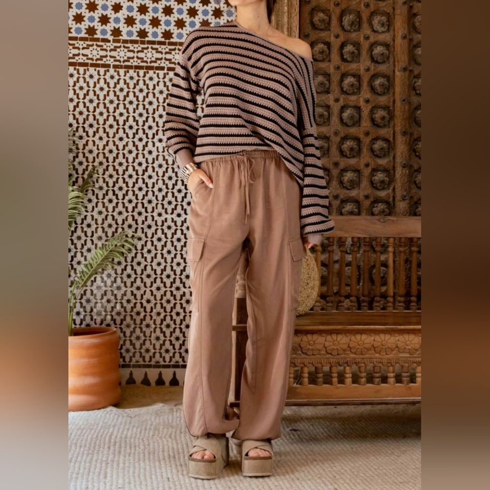 #628 🛑45 S,L Boho Fabulous High Waist Drawstring Cargo Pants